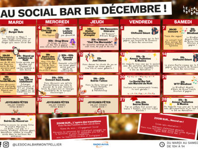 PROGRAMME DÉCEMBRE SOCIAL BAR Du 4 au 31 déc 2024