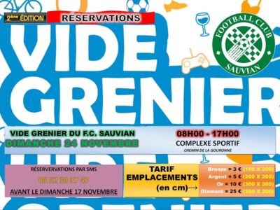 VIDE GRENIER ORGANISÉ PAR FC SAUVIAN Le 24 nov 2024