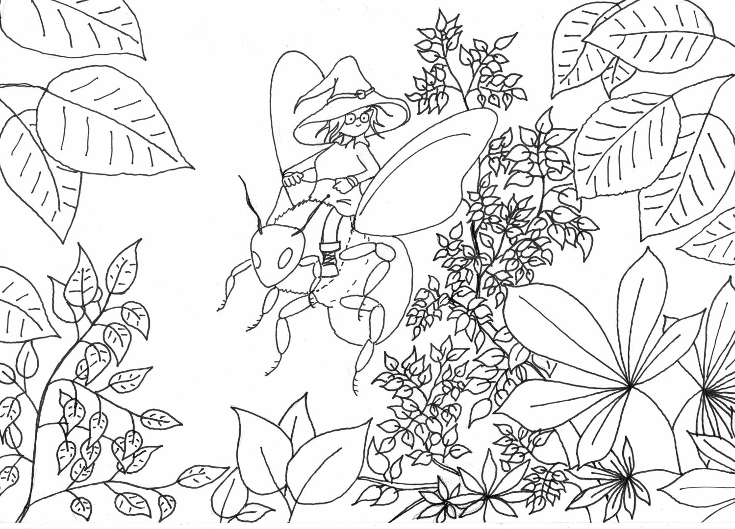 dessin-cavalier d'abeille et fleurs