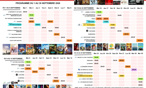 Films à l'affiche pour septembre 2026 au Cinébreiz