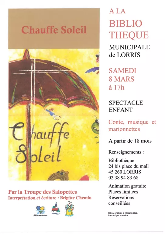 Spectacle enfants Chauffe soleil : contes, musique et marionnettes Du 8 au 9 mars 2025