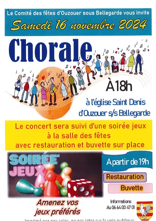 Chorale et soirée jeux Le 16 nov 2024