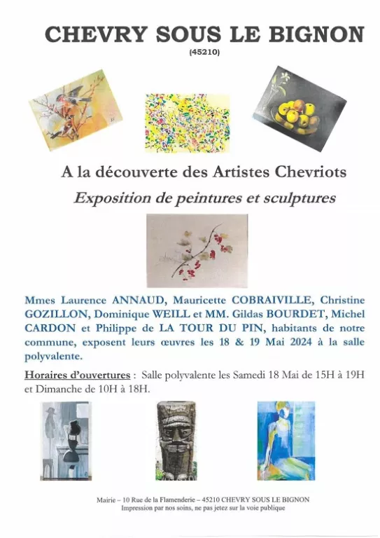 Exposition peintures et sculptures Le 18 mai 2024