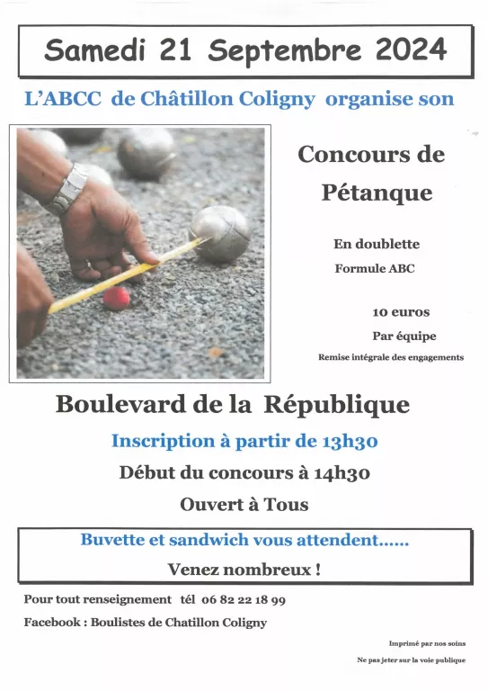 Concours de pétanque Le 21 sept 2024