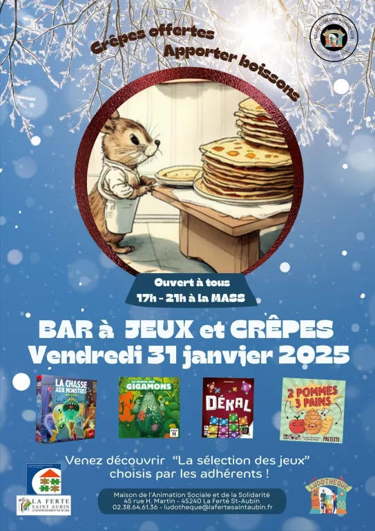 Bar à jeux et crêpes Le 31 janv 2025