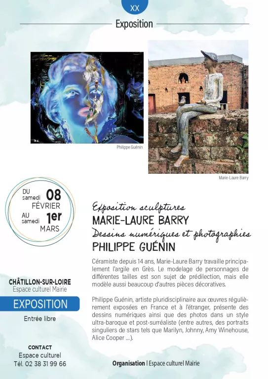 Exposition de sculptures de M.L Barry, de dessins numériques... Du 10 au 24 fév 2025