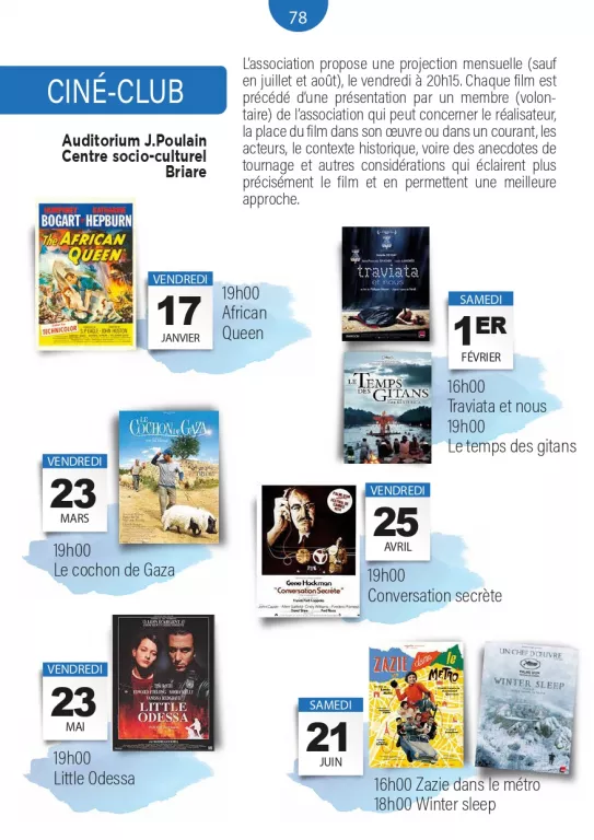 Cinéclub : projections de films Du 17 janv au 21 juin 2025