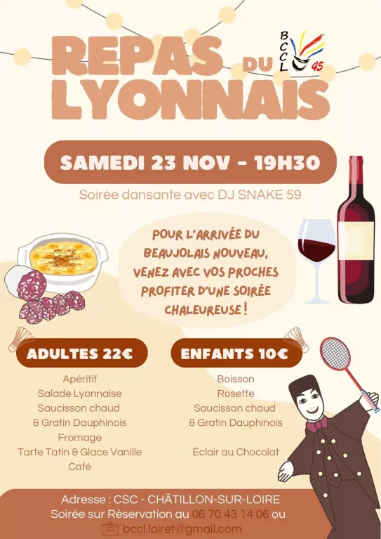 Soirée Beaujolais Nouveau - Repas lyonnais Le 23 nov 2024