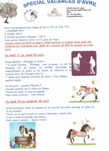 Centre equestre Etrier Wallon Spécial vacances D'Avril