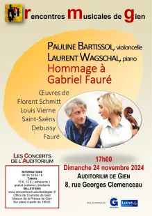 Concert des RMG : Laurent Wagschal, piano Pauline Bartissol, violoncelle