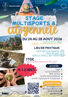STAGE MULTI-SPORTS ET CITOYENNETÉ POUR LES 9 – 12 ANS ÉTÉ 2026