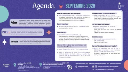 Agenda septembre 2026 - Info Jeunes Loiret / PAEJ