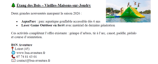 Activités à l'Etang des Bois