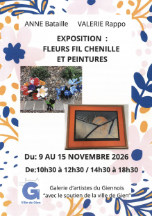 Exposition fleurs fil chenille et peintures