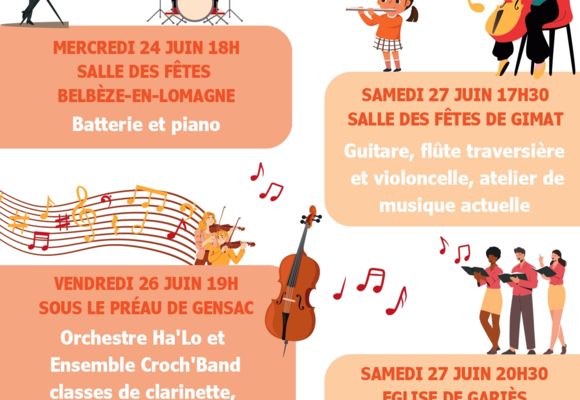 Ecole musique : orchestre Ha'Lo, ensemble Croch'Band, clarinette, trompette, saxo et violon_Gensac