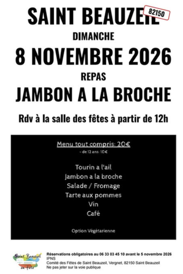Repas jambon à la broche à Saint-Beauzeil 