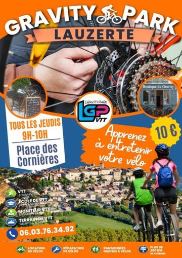 Atelier réparation de vélos à la Boutique du Gravity à Lauzerte 