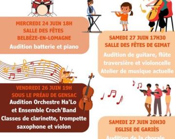 Ecole musique : guitare, violoncelle, flûte traversière 