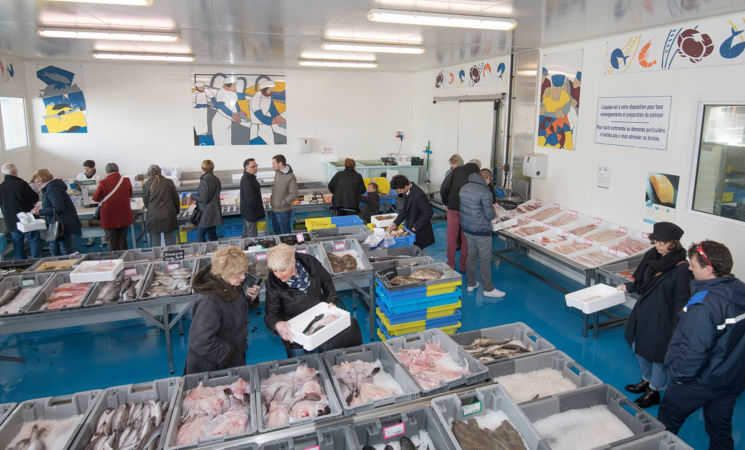 Au coeur du port de pêche de Keroman et ouvert aux particuliers, Moulin Lorient Marée à Lorient, Bretagne Sud (Morbihan, 56)