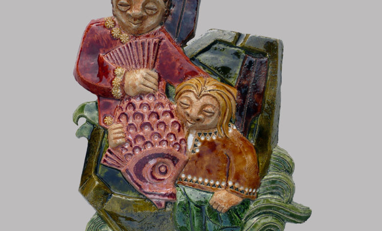 Sculpture visible dans l’espace d’exposition de la poterie de Kerbigot à Guidel, proche Lorient Bretagne Sud (Morbihan, 56)