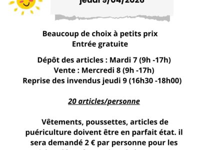 Bourse aux vêtements adultes enfants, layette, matériel de puériculture