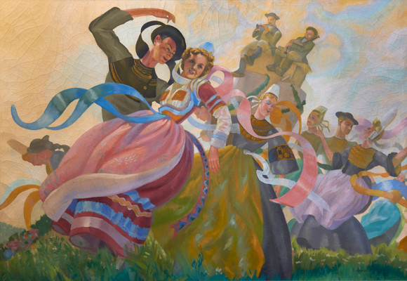 Émile Guillaume (1900-1975), Danse en Bretagne au son du biniou et de la bombarde, collection Galerie Stephan