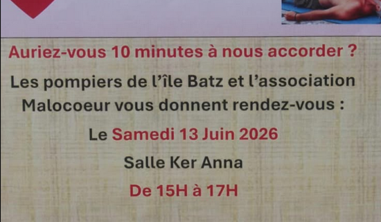 Association Malo Coeur et les pompiers de l'île de Batz - Initiation à la manipulation d'un Défibrillateur, Echange avec des cardiologues