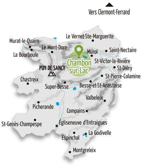 Chambon-sur-Lac situé sur la carte du Massif du Sancy
