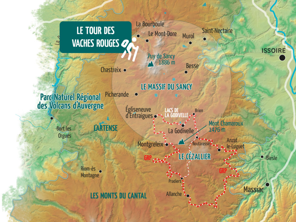 Map of Tour des Vaches Rouges trail, Cézallier