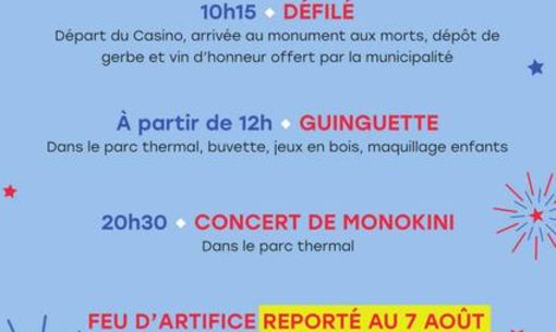 Fête Nationale - FEU D'ARTIFICE REPORTÉ AU 7 AOÛT -